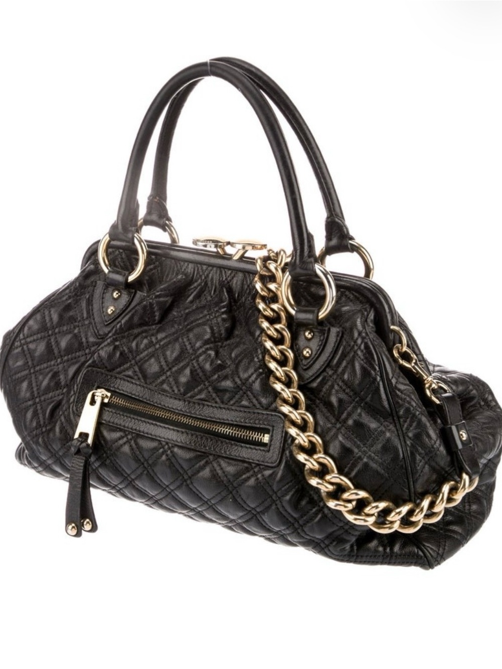 Marc Jacobs Stam Quilted Black Top Handle Bag with Gold Chain - Picture 2 of 6
